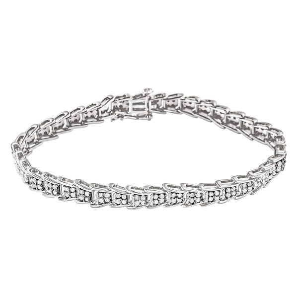 10k White Gold 2 cttw Diamond Fan-Shaped Link Tennis Bracelet (I-J Clarity, I3 Color) - Size 7.25
