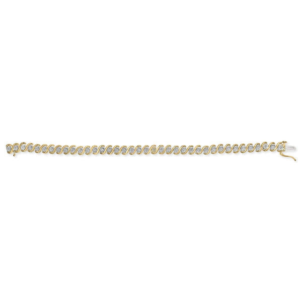 14K Yellow Gold Plated .925 Sterling Silver 1/2 Cttw Round Miracle-Set Diamond S-Curve Tennis Bracelet (I-J Color, I3 Clarity) - 7