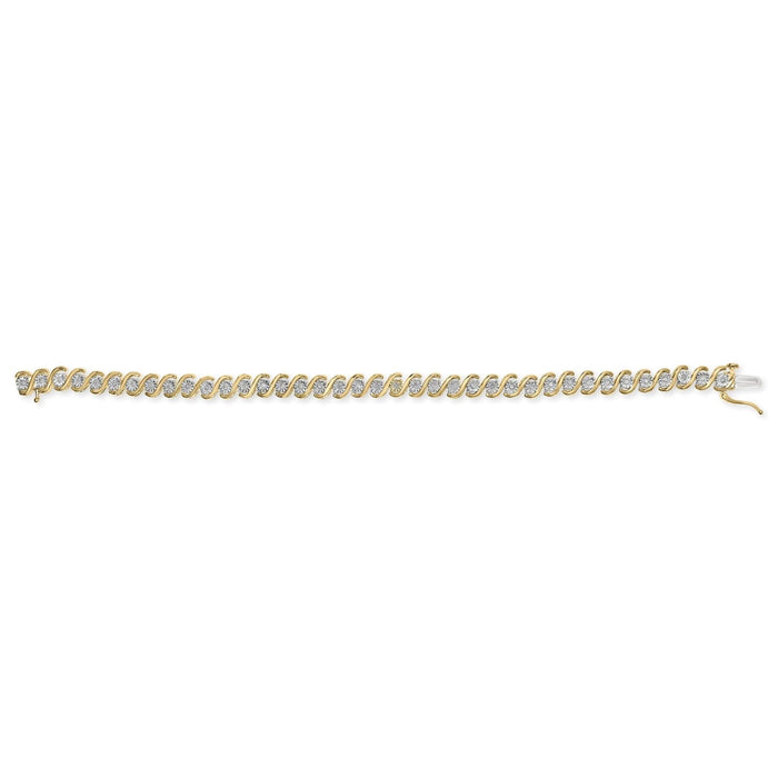 14K Yellow Gold Plated .925 Sterling Silver 1/2 Cttw Round Miracle-Set Diamond S-Curve Tennis Bracelet (I-J Color, I3 Clarity) - 7