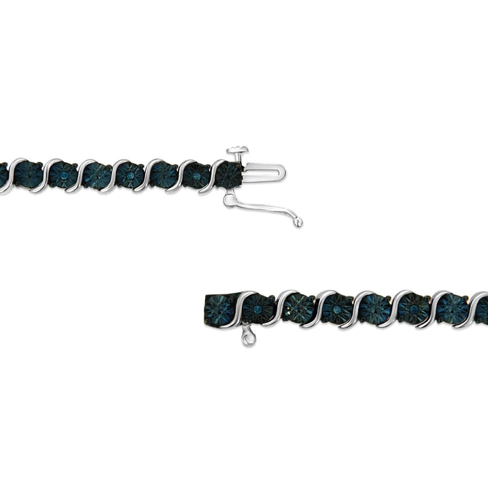 .925 Sterling Silver 1/10 Cttw Miracle-Set Treated Blue Color Diamond Miracle Plate 