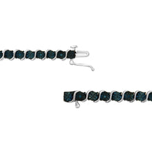 .925 Sterling Silver 1/10 Cttw Miracle-Set Treated Blue Color Diamond Miracle Plate "S" Link Tennis Bracelet (Blue Color, I2- I3 Clarity) - 7.25"-2