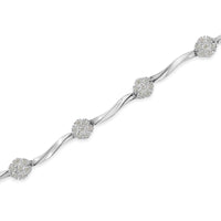 .925 Sterling Silver 1.0 cttw Miracle-Set Diamond 7 Stone Floral Cluster Link Bracelet (I-J Color, I3 Clarity) -7