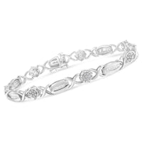 .925 Sterling Silver 1.0 Cttw Round-Cut and Baguette-Cut Diamond X-Link Bracelet (I-J Color, I1-I2 Clarity) - 7