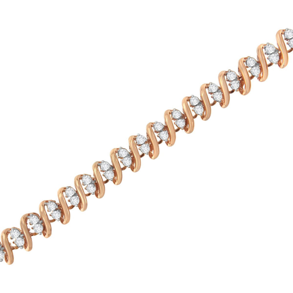 14KT Rose Gold Plated Sterling Silver Diamond S Link Tennis Bracelet (2 cttw, J-K Color, I1-I2 Clarity) - Size 7.5