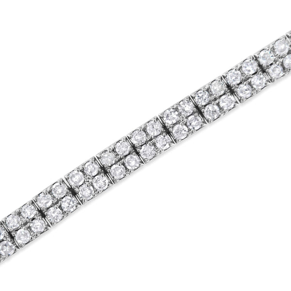 .925 Sterling Silver 3.0 Cttw Prong-Set Round Diamond 2 Row Link Tennis Bracelet (I-J Color, I3 Clarity) - 7.25