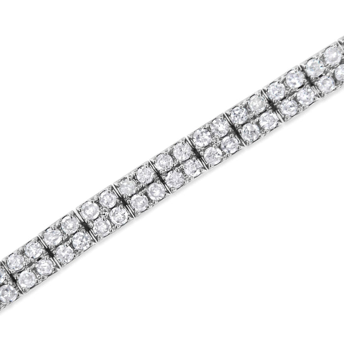 .925 Sterling Silver 3.0 Cttw Prong-Set Round Diamond 2 Row Link Tennis Bracelet (I-J Color, I3 Clarity) - 7.25