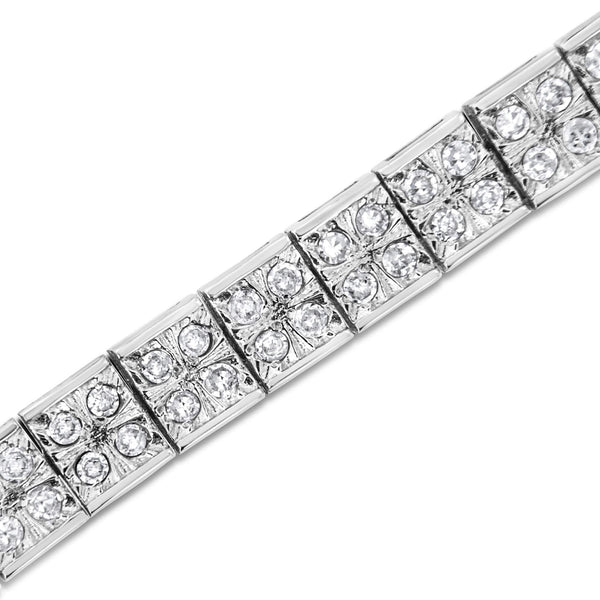 .925 Sterling Silver 2 Cttw Prong Set Round-Cut Diamond 4 Stone Box Link Bracelet (I-J Color, I3 Clarity) - 7.25