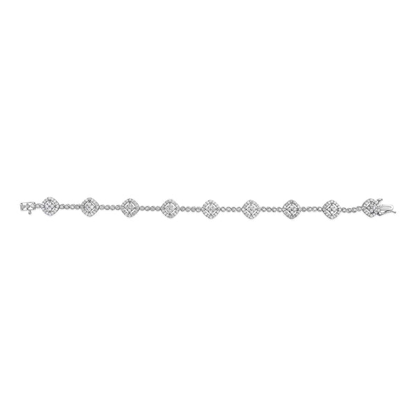.925 Sterling Silver 3.0 Cttw Diamond Halo Square Shape Link Bracelet (I-J Color, I3 Clarity) - 7.25