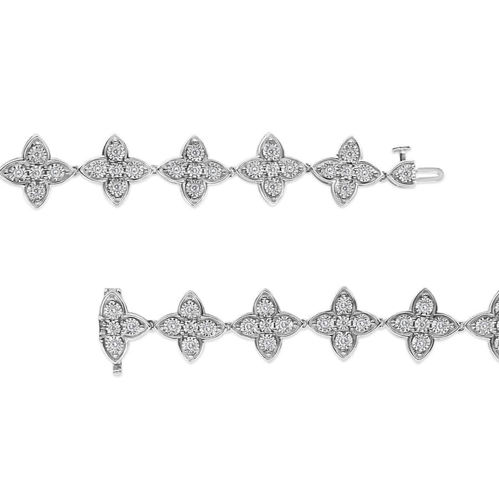 .925 Sterling Silver 1 cttw Miracle-Set Diamond 4 Leaf Clover Link Bracelet (I-J Clarity, I3 Color) - Size 7.25