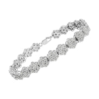 .925 Sterling Silver 2.0 cttw Diamond 7 Stone Floral Cluster Link Bracelet (I-J Color, I3 Clarity) -7.25