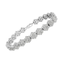 .925 Sterling Silver 2.0 cttw Diamond 7 Stone Floral Cluster Link Bracelet (I-J Color, I3 Clarity) -7.25"-2
