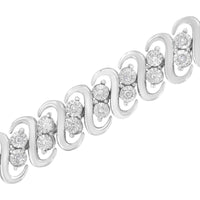 .925 Sterling Silver 1/4 cttw Round-Cut Diamond Double Row Wrapped S-Link Bracelet (I-J Color, I2-I3 Clarity) - Size 7.25