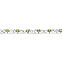.925 Sterling Silver 1.00 Cttw Diamond and 4.00mm Lab Created Green Heart-Shaped Peridot Infinity Link Bracelet (I-J Color, I2-I3 Clarity) - 7.25