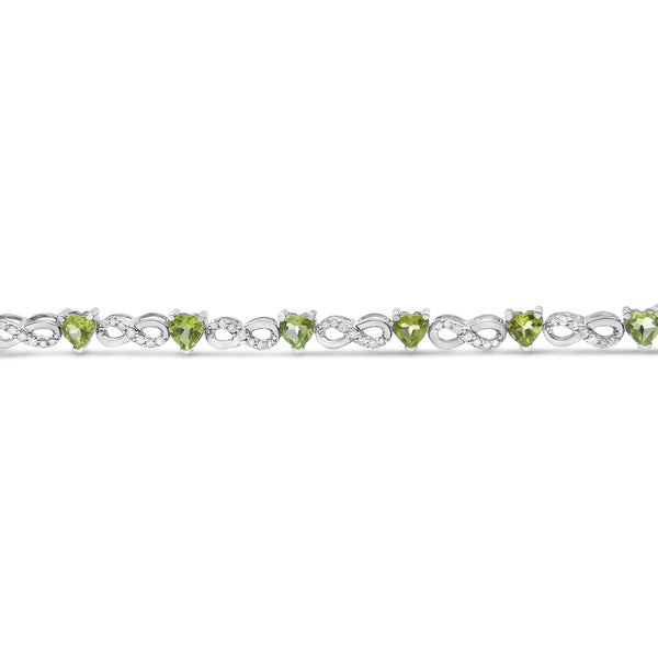 .925 Sterling Silver 1.00 Cttw Diamond and 4.00mm Lab Created Green Heart-Shaped Peridot Infinity Link Bracelet (I-J Color, I2-I3 Clarity) - 7.25