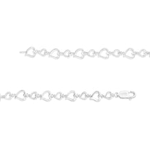 .925 Sterling Silver Prong Set Diamond Accent Alternating Heart Link Bracelet (I-J Color, I3 Clarity) - 7.25" Inches-2
