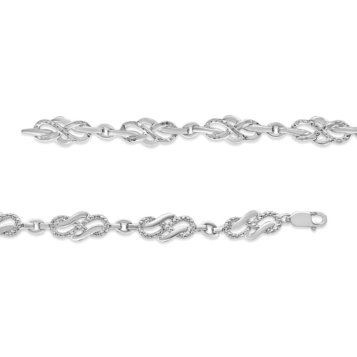 .925 Sterling Silver Prong Set Diamond Accent Infinity Weave Link 7.25