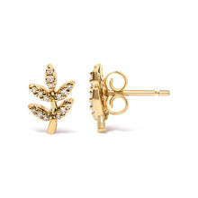 10K Yellow Gold 1/10 Cttw Diamond Accented Leaf and Branch Stud Earrings (H-I Color, I1-I2 Clarity)-2