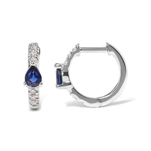 10K White Gold Pear Shaped Blue Sapphire and 1/10 Cttw Diamond Huggy Hoop Earrings (H-I Color, I1-I2 Clarity)-2