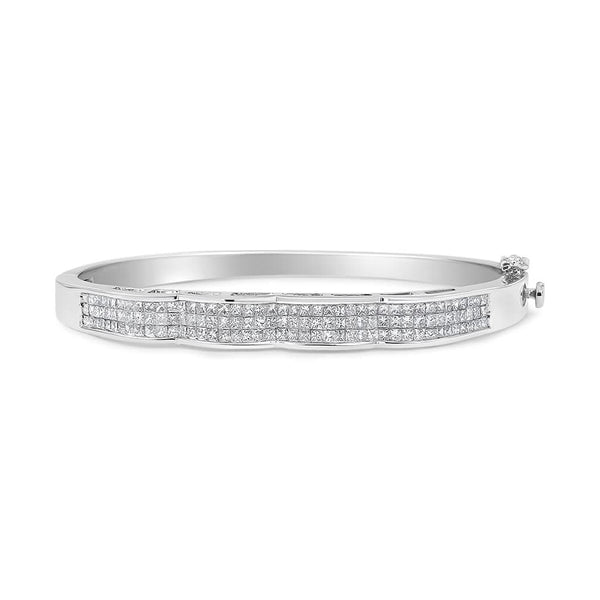 14K White Gold 3 1/3 Cttw Invisible Set Princess-Cut Diamond Wave Bangle Bracelet (H-I Color, SI1-SI2 Clarity) - Size 7