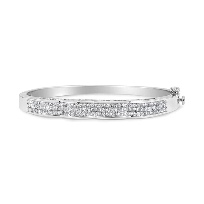 14K White Gold 3 1/3 Cttw Invisible Set Princess-Cut Diamond Wave Bangle Bracelet (H-I Color, SI1-SI2 Clarity) - Size 7