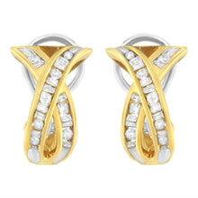 14K Yellow and White Gold 1/2 TDW "X" Shape Cross Over Diamond Hoop Earrings (I-J, I2-I3)-2