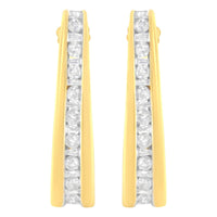 10K Yellow Gold 1 cttw Channel Set Diamond J-Hoop Earrings (H-I Clarity, I1-I2 Color)