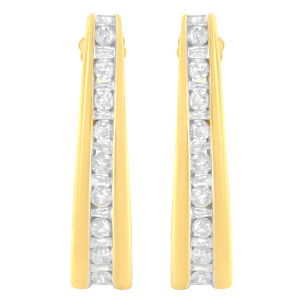 10K Yellow Gold 1 cttw Channel Set Diamond J-Hoop Earrings (H-I Clarity, I1-I2 Color)