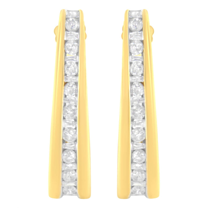 10K Yellow Gold 1 cttw Channel Set Diamond J-Hoop Earrings (H-I Clarity, I1-I2 Color)