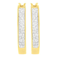 10K Yellow Gold 1/2 Cttw Invisible Set Princess-cut Diamond Hoop Earrings (H-I Color, SI2-I1 Clarity)