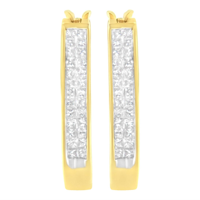 10K Yellow Gold 1/2 Cttw Invisible Set Princess-cut Diamond Hoop Earrings (H-I Color, SI2-I1 Clarity)