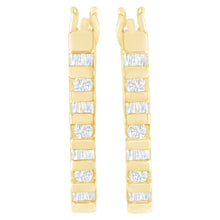 10K Yellow Gold Round and Baguette Cut Diamond Oblong Hinged Leverback Hoop Earrings (¼ Cttw, I-J Color, I2-I3 Clarity)-2