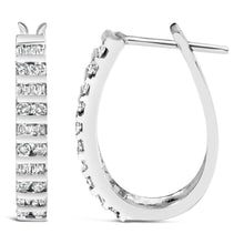 10K White Gold 1.0 Cttw Alternating  Diamond "U" Hoop Earrings (I-J Color, I2-I3 Clarity)-4
