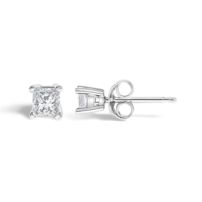 .925 Sterling Silver 1/4 Cttw Princess-Cut Diamond Solitaire Stud Earrings (H-I Color, I3 Clarity)