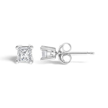 .925 Sterling Silver 1/4 Cttw Princess-Cut Diamond Solitaire Stud Earrings (H-I Color, I3 Clarity)-2
