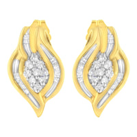 10K Yellow Gold 1/3 cttw Round-Cut Diamond Cluster and Swirl Stud Earrings (J-K Clarity, I2-I3 Color)