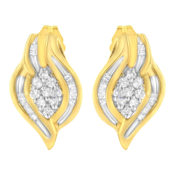 10K Yellow Gold 1/3 cttw Round-Cut Diamond Cluster and Swirl Stud Earrings (J-K Clarity, I2-I3 Color)