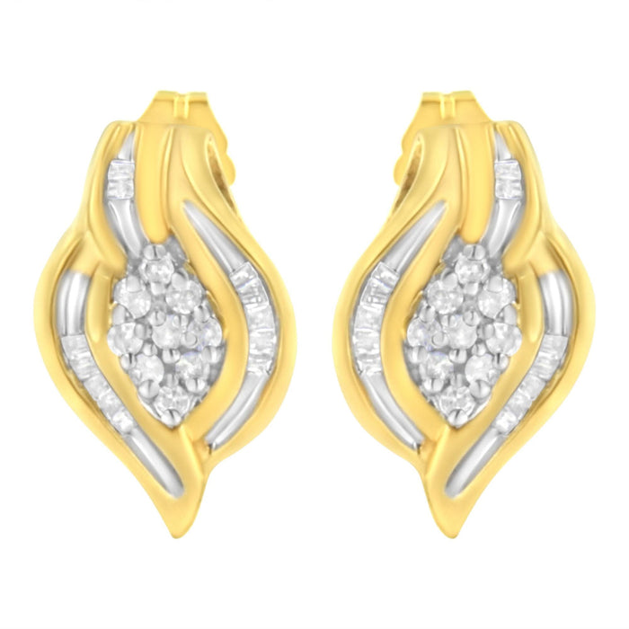 10K Yellow Gold 1/3 cttw Round-Cut Diamond Cluster and Swirl Stud Earrings (J-K Clarity, I2-I3 Color)
