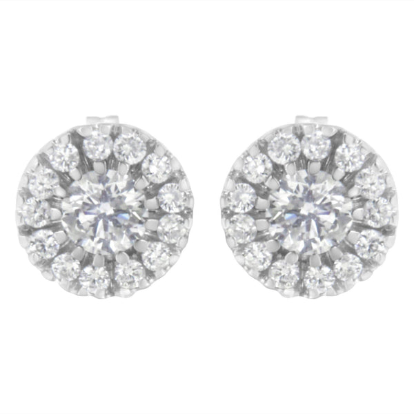 14k White Gold 1 cttw Diamond Halo Stud Earrings (I-J Clarity, I1-I2 Color)