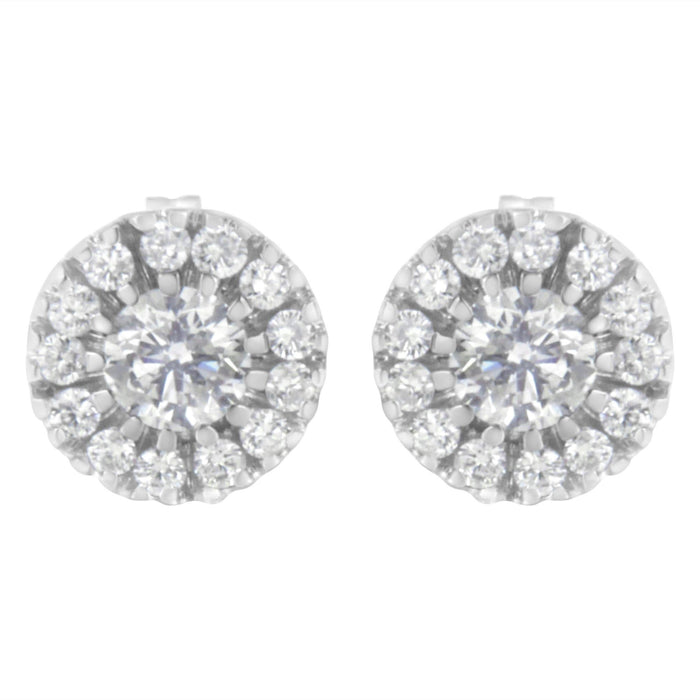 14k White Gold 1 cttw Diamond Halo Stud Earrings (I-J Clarity, I1-I2 Color)