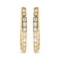 10K Yellow Gold 1.00 Cttw Round and Baguette-Cut Diamond U-Hoop Earrings (H-I Color, SI2-I1 Clarity)