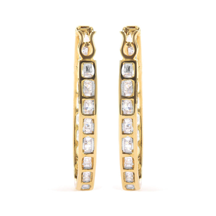 10K Yellow Gold 1.00 Cttw Round and Baguette-Cut Diamond U-Hoop Earrings (H-I Color, SI2-I1 Clarity)