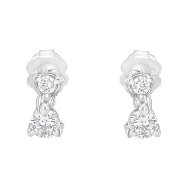 14KT White Gold 1/2 cttw Double Diamond Dangle Stud Earrings (H-I, I1-I2)