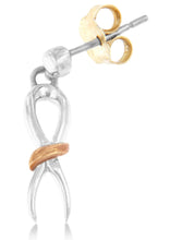 Two-Toned Sterling Silver Awareness Ribbon Dangle Earrings-2