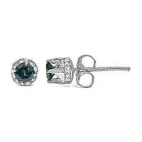 14K White Gold 1/2 cttw White and Treated Blue Round Diamond Earrings (I-J I2-I3)