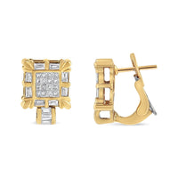 14K Yellow Gold 7/8 Cttw Princess and Baguette-Cut Diamond Square Framed Huggie Hoop Omega Earrings (H-I Color, SI1-SI2 Clarity)