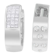 14K White Gold 1 1/8 cttw Princess and Round Cut Diamond Huggie Earrings (H-I, VS1-VS2)-2