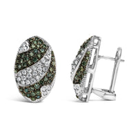 14K White Gold 2.00 Cttw White and Treated Blue Diamond Oval Shield Omega Back Earrings (H-I Color, SI1-SI2 Clarity)