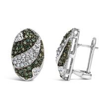 14K White Gold 2.00 Cttw White and Treated Blue Diamond Oval Shield Omega Back Earrings (H-I Color, SI1-SI2 Clarity)-2