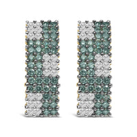 14K Yellow Gold 2.00 Cttw White and Treated Blue Diamond Four-Row Pavé Omegaback Earrings (H-I Color, SI1-SI2 Clarity)