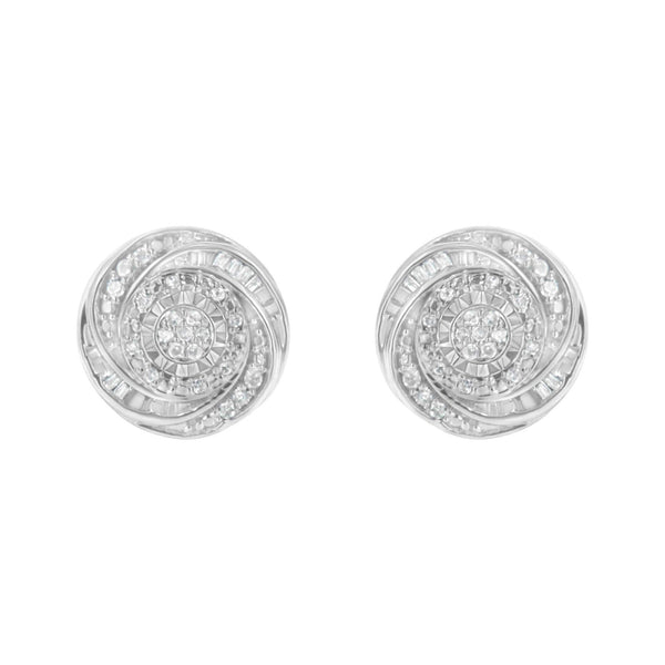 .925 Sterling Silver 1/4 Cttw Baguette and Round Diamond Swirl Love Knot Stud Earrings (I-J Color, I3 Clarity)